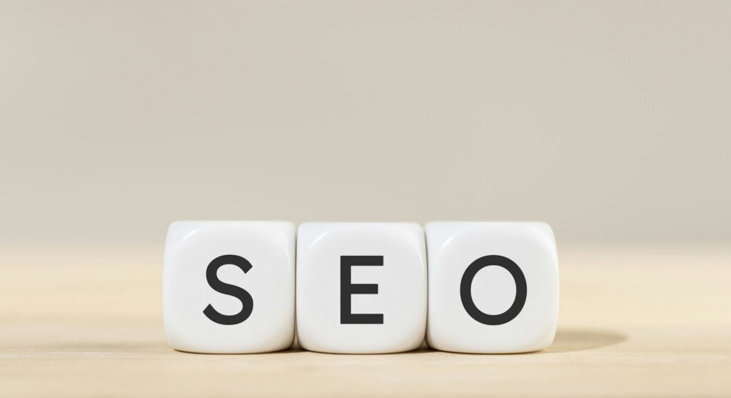 SEO word in white cube blocks